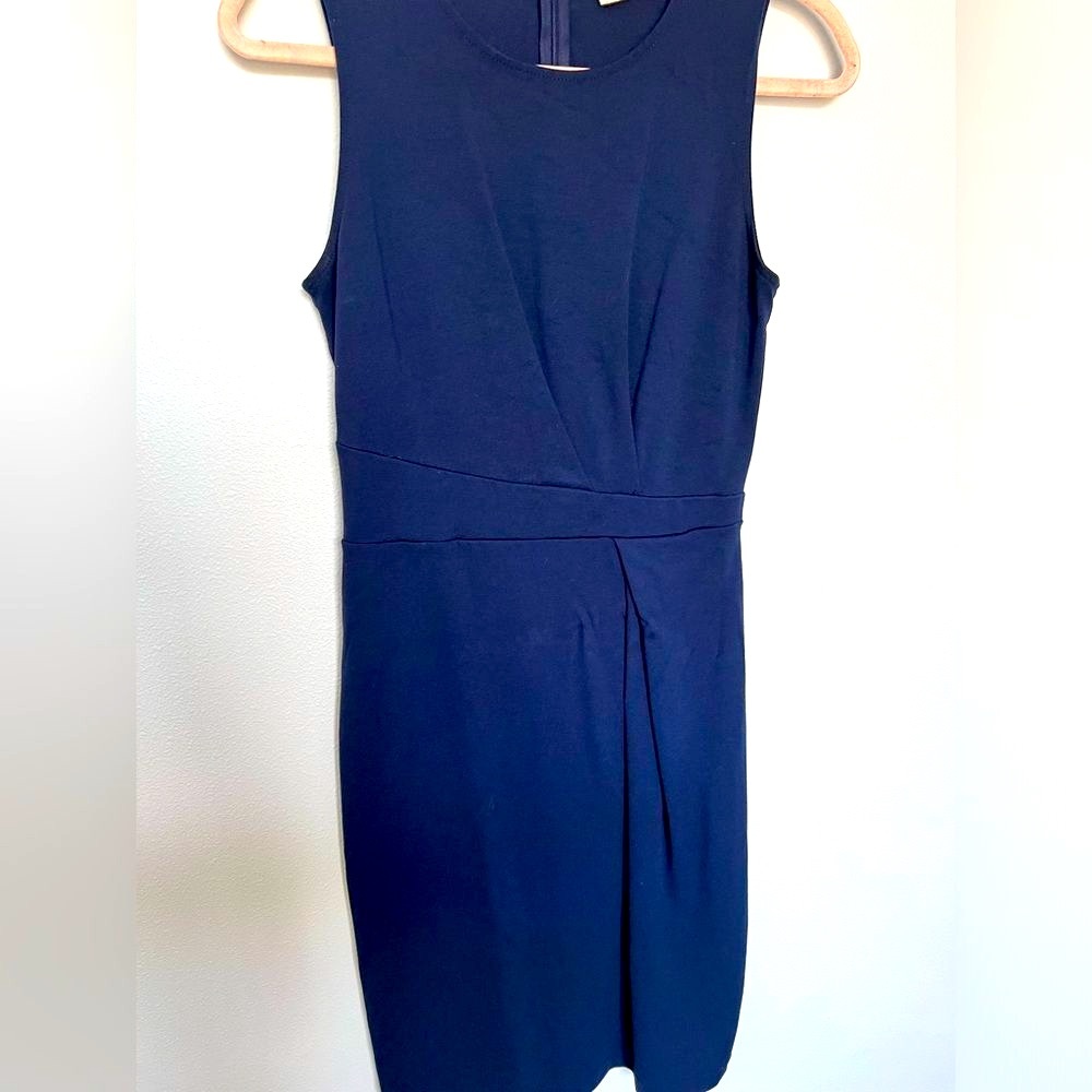 Navy Blue Sleeveless Sheath Dress Elegant Workwear Office Attire